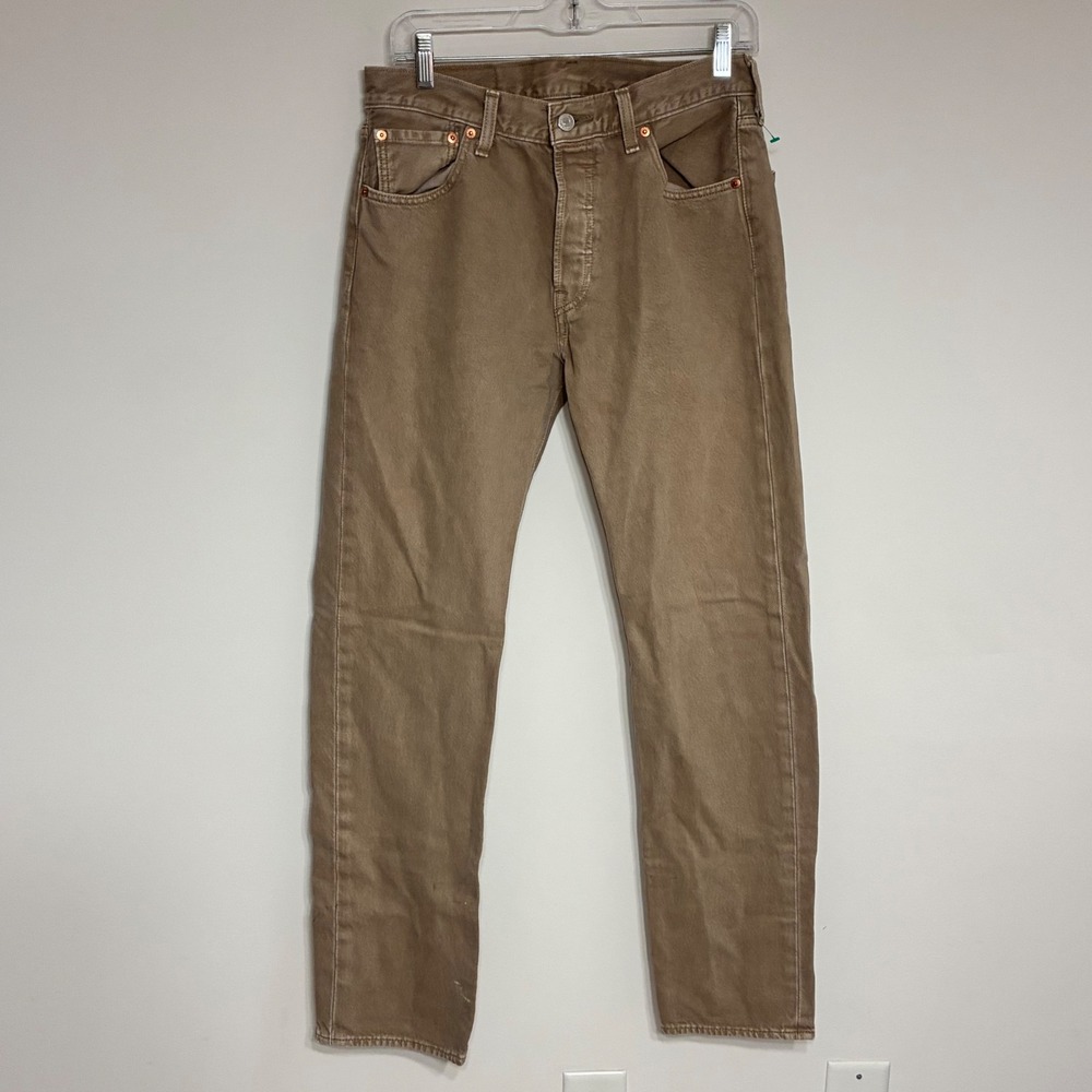 Levis 501 Original Fit Jeans Mens 30x32 Tan Brown Straight Leg Button Fly Denim